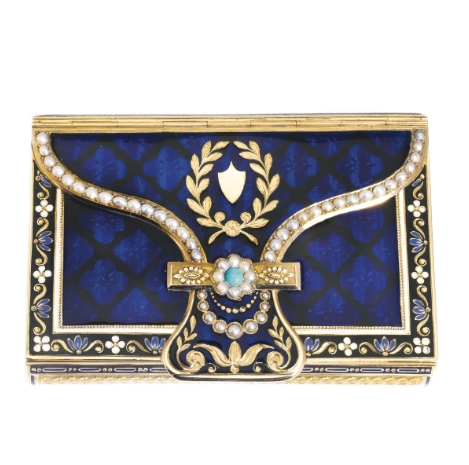 A jewelled gold, pearl and enamel musical box, the movement by Piguet & Meylan, Jean-George Rémond & Co, Geneva, circa 1810 - 1815.