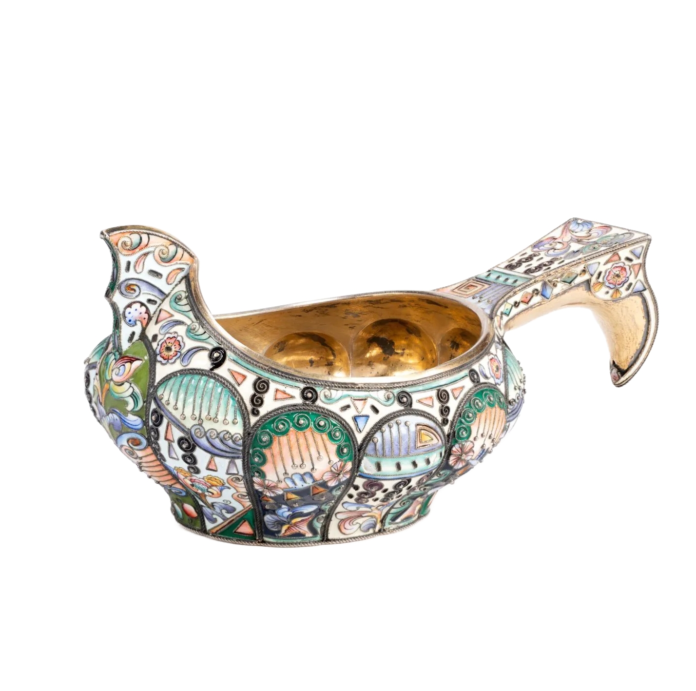 SILVER KOVSH. MOSCOW, 1908-1917. 20TH JEWELRY ARTEL